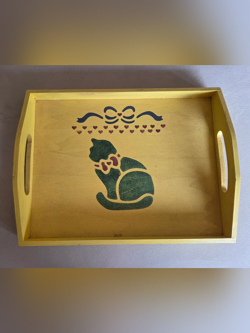 Wooden Cottagecore Folk Art Cat Tray
